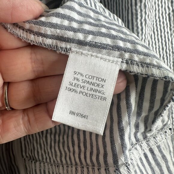 J Jill Blazer Womens Large Petite Gray White Stripe Seersucker Stretch Jacket - Picture 9 of 14